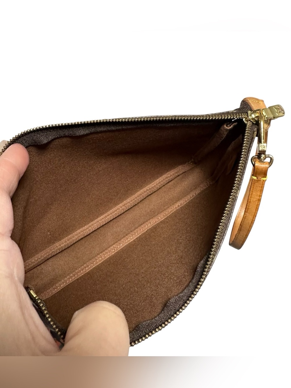Louis Vuitton Brown Monogram Canvas Pochette with Tan Strap - Picture 7 of 15